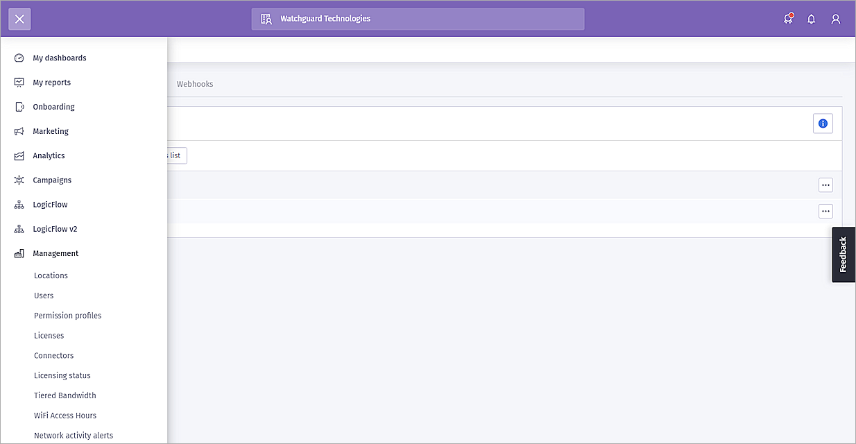 Screenshot of the Purple Wi-Fi management page